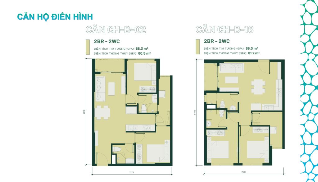 Phân Tích Mặt Bằng Happy One Mori: Layout Nào Dành Cho Bạn? 2 Căn Hộ 2 Phòng Ngủ (2PN) happy one mori