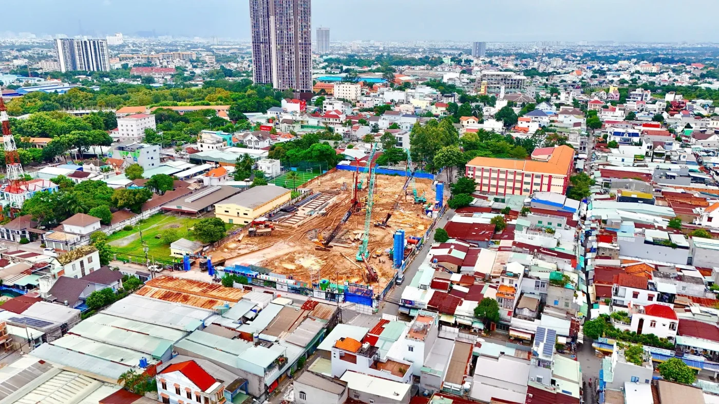 Toàn cảnh công trường Happy One Mori tập trung thi công phần móng hầm (Tháng 11/2025)